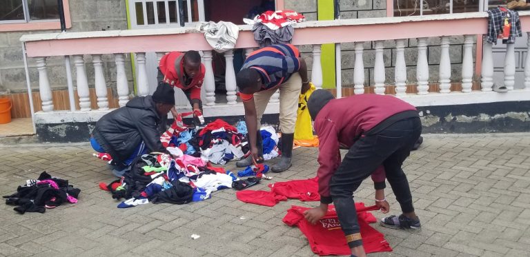 Boys preparing donated items